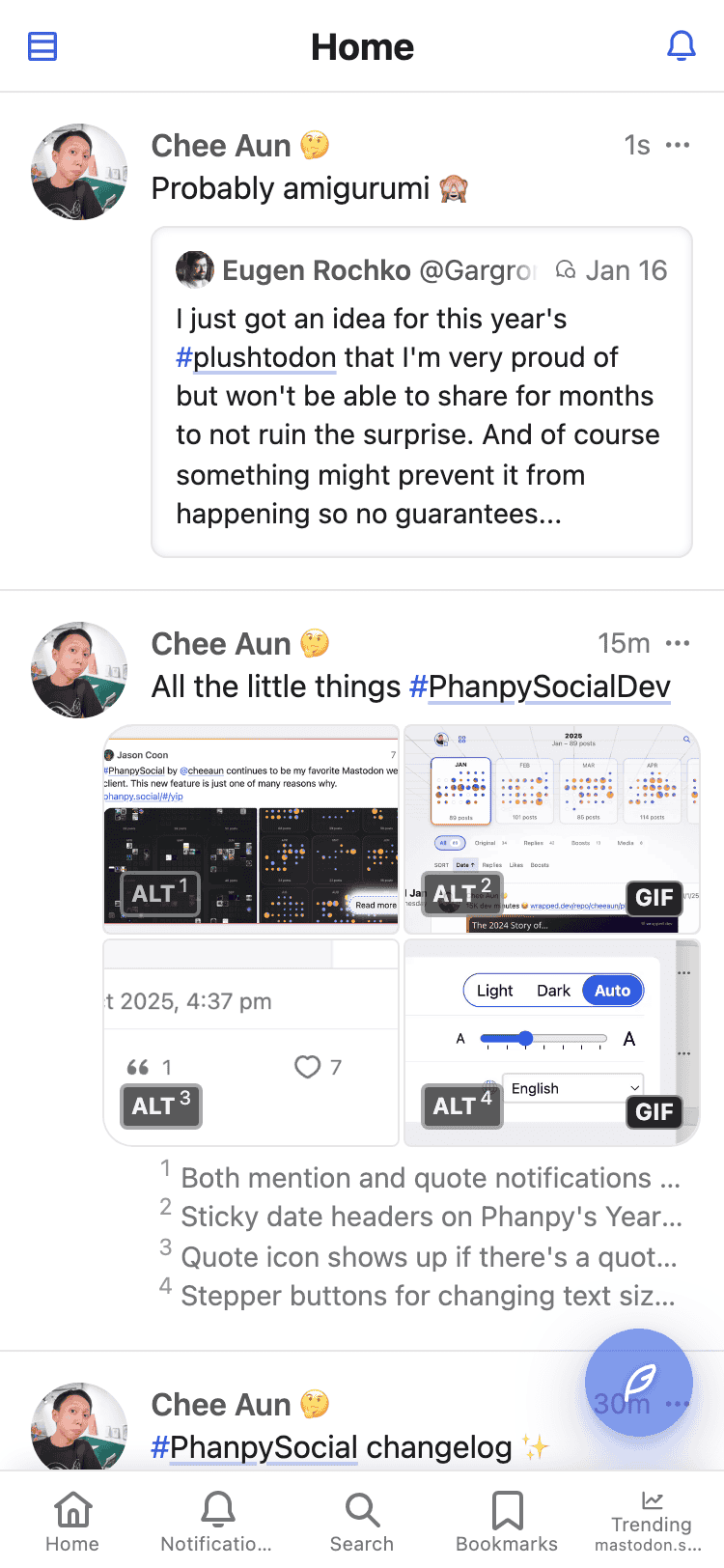 Screenshot of Phanpy home timeline on mobile device