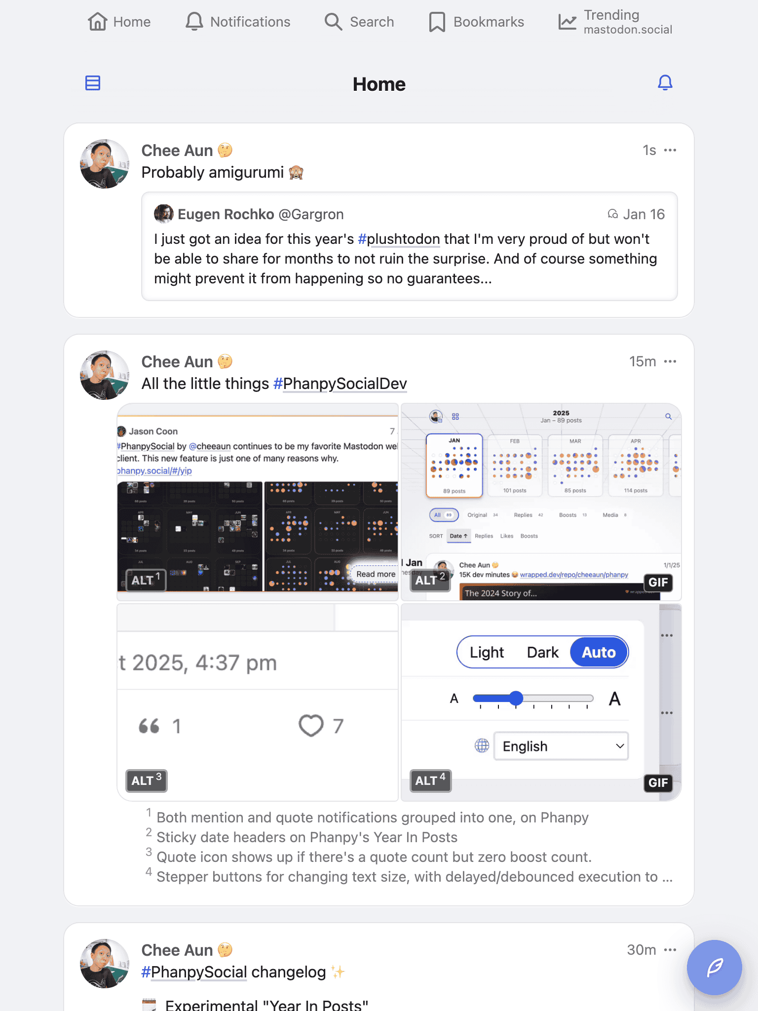 Screenshot of Phanpy home timeline on tablet device